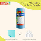 Napjoy Microfiber Cleaning Cloth Roll, 75PK Easy Tear Away Reusable Paper Towels, 12" x 12", Ultra Soft Micro Fiber Dish Cloths for Kitchen, Housekeeping, Window, Car, Garden, Bathroom, Blue