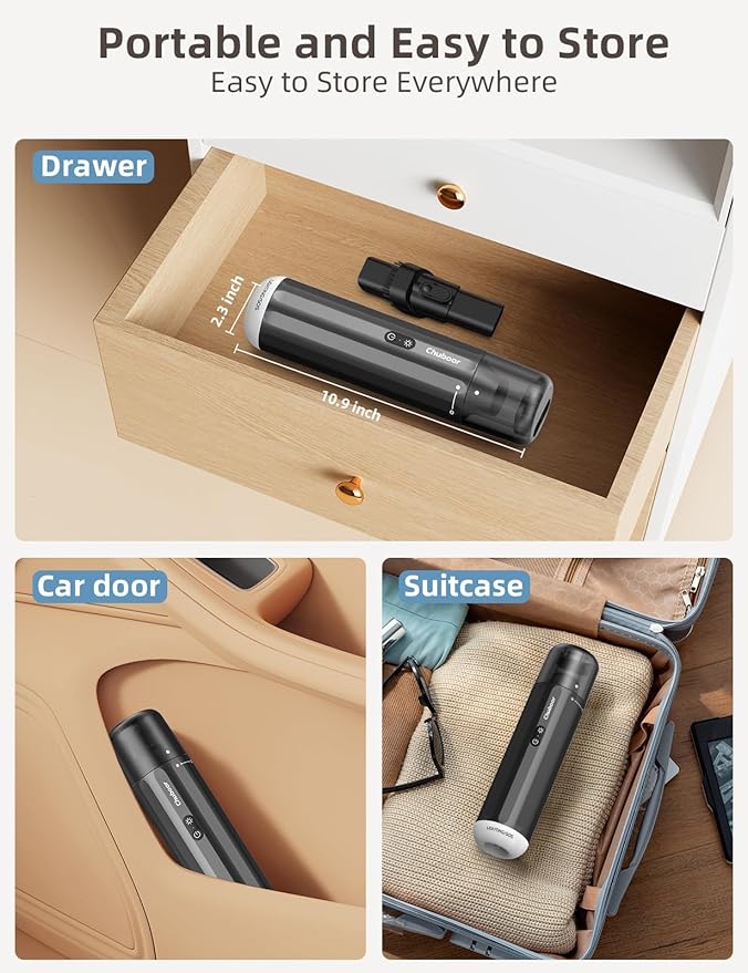 Chuboor Handheld Car Vacuum Cleaner, 14,000Pa Cordless Vacuum Cordless Rechargeable, 120 WPowerful Mini Hand Vacuum with Multifunctional Nozzle for Car, Home, Office, Pet Hair (Brown)