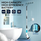 Electric Spin Scrubber, Shower Cleaning Brush with 8 Replaceable Brush Heads, IPX7 Waterproof & 50KGF High-Torque Motor, Adjustable Long Handle, for Bathroom, Kitchen, Tile & Floor Cleaning