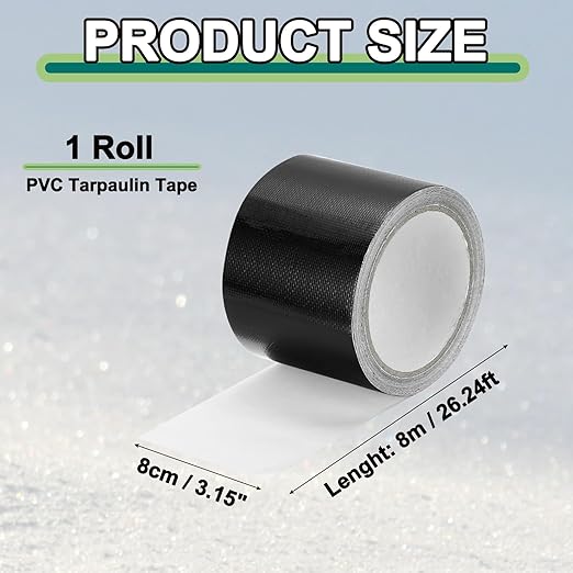 PATIKIL Awning Repair Tape 8m x 8cm Waterproof Canvas Tape High Adhesive Tear Repair Patch Kit for PVC Tarpaulin Tent Awning Fabric RV Sail Boat Cover, Black (3.15" x26.24ft)