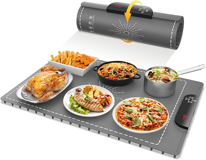 Electric Warming Tray, Full Surface Heating, Rollable & Portable, Premium Silicone Nano-Material, 248°F Temperature Settings,Auto Shut-Off, Versatile Food Warmer for Gatherings, Parties, Everyday Use
