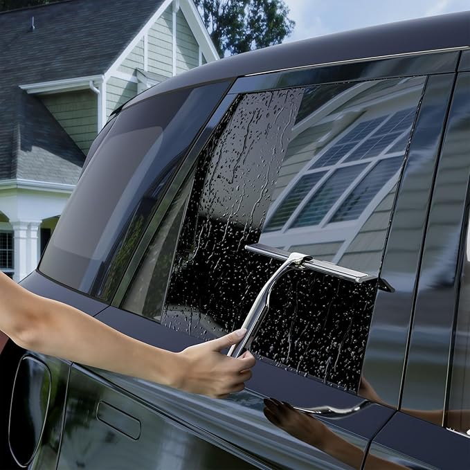 Shower Squeegee for Glass Doors, Stainless Steel Shower Squeegee for Bathroom, Window and Tiles, All-Purpose Squeegee with Adhesive Hook-10”, Chrome