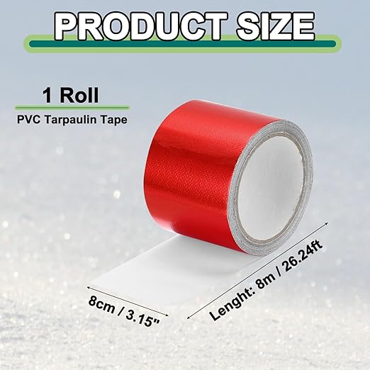 PATIKIL Awning Repair Tape 8m x 8cm Waterproof Canvas Tape High Adhesive Tear Repair Patch Kit for PVC Tarpaulin Tent Awning Fabric RV Sail Boat Cover, Red (3.15" x26.24ft)