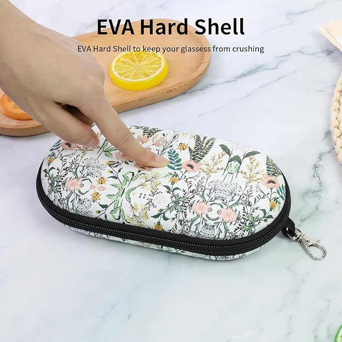 Double Eyeglasses Case, Hard Shell Dual Sunglasses Organizer with Zipper Clip Travel Glasses Storage for Women Men