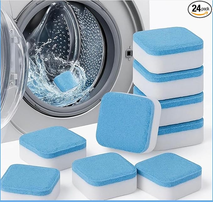 Washing Machine Cleaner Tablets - 24 Count, Deep Cleaning Descaler for Front & Top Load Washers | Removes Odor & Residue | Easy-to-Use Cleaning Tabs for Monthly Maintenance