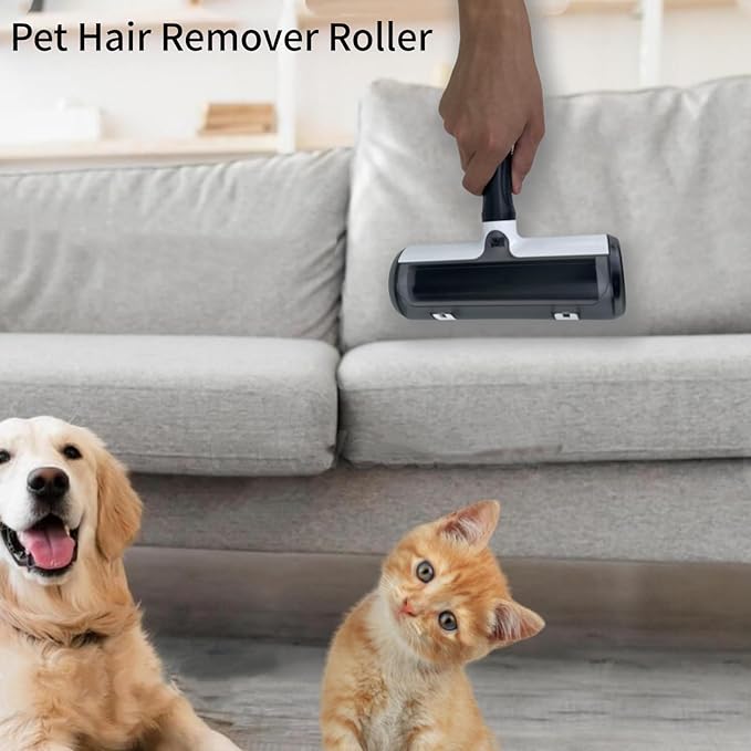 Wokaku Roller Pet Hair Remover Lint Brush with Self-Cleaning Fur Bin and Ergonomic Handle for Furniture Couch Carpet Car Seat Bedding Clothes Multi-Surface Dog Cat Hair Removal Tool