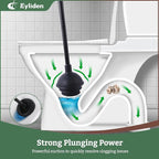 Eyliden Disposable Toilet Brush and Plunger Combo | 2-in-1 Toilet Bowl Wand Kit - 10 Count Pre-Soaked Refill Heads, 3-Step Plunger, Storage Holder - Compact Toilet Cleaning System, Black