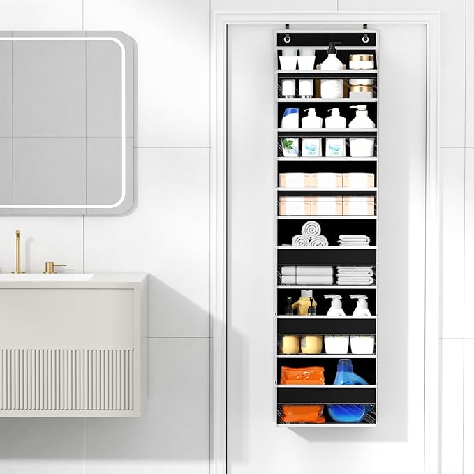 Over The Door Organizer, 6 Shelf Door Hanging Organizers with 6 Large Capacity Pockets, Behind Door Storage Hanging Shelves for Closet Wall Bathroom Bedroom Nursery