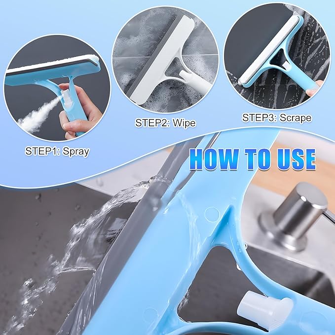 3 in 1 Spray Window Squeegee Cleaner Scraper, Window Squeegee with Spray, WindowSqueegee Cleaner Tool with SprayBottle for Shower Glass, Mirrors, Car, Home Window Cleaner Tool(White)