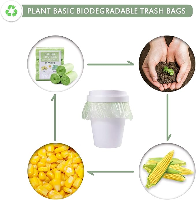 Jaoul Trash Bags 8 Gallon, Medium Garbage Bags, 0.67 Mil Extra Strong Trash Bags for 30 Liter Trash Can, Suitable for Kitchen, Bathroom, Office, Restroom, Car, Green, 90 Counts