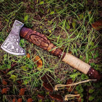 | custom handmade Viking medieval Axe with Viking gift,Hand Axe,Viking Gifts for Men,Camping Tomahawk,Bearded,Valhalla Axe with Leather Sheath (Battle axe) (Handmade)