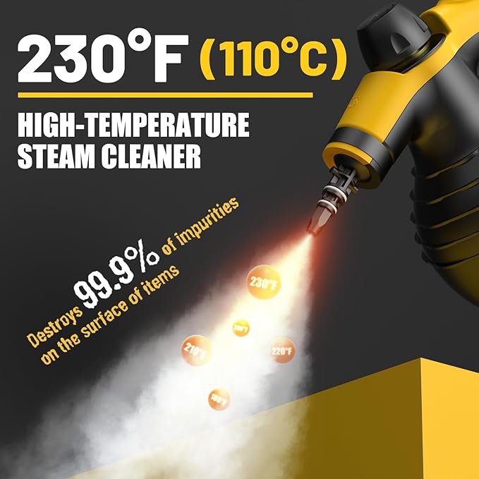 Pressurized Handheld Steam Cleaner with 10pcs Accessories & Safety Lock, Multi-Purpose & Powerful Portable Steamer for Cleaning, Home Use, Car, Bathroom, Shower, Upholstery, Grout, Window, Grease