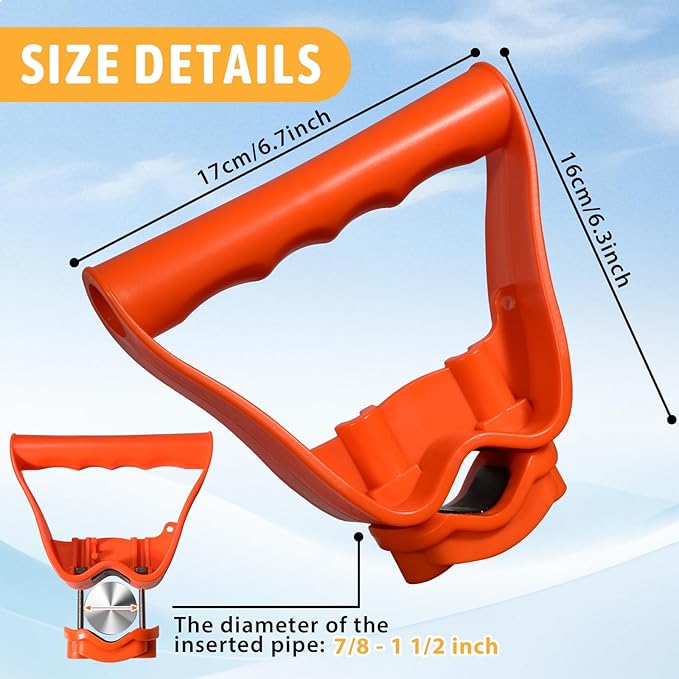 Back-Saving Handle Tool Ergonomic Attachment for Hula Garden Hoe Universal Back Saver Tool Handle for Shovels Rakes Lawn Trimmers, Orange