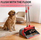 YZO Broom and Dustpan Set, 50.6-Inch Long Handle Standing Design, Dustpan Front Rubber Tight Seal, Broom with 5-Layer Bristles, Suitable for Living Room, Bedroom, Yard, Office and Apartment(Gray&Red)