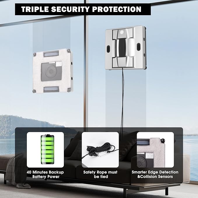 K1 Window Cleaning Robot with 4 Spray Nozzles Robotic 6000Pa Window Cleaner Automatic Washer Robot with Edge Detection Low Noise Glass Cleaning Robot for Framed/Frameless Surface