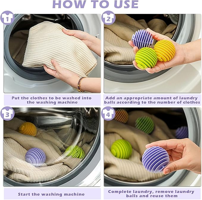 Reusable Dryer Balls Anti Static, 6 PCS Laundry Agitator Balls for Laundry, Non-Toxic Washing Balls Tangle Free for Washer, Softens Fabrics, Prevents Tangles, Enhances Cleaning (Large)