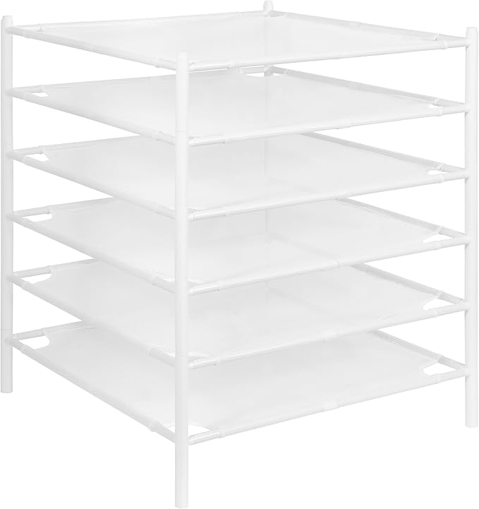 STORAGE MANIAC Sweater Drying Rack, Mesh Clothes Drying Rack, Stackable Laundry Drying Rack, Lay Flat Dryer for Delicates, Portable Dry Rack for Indoor or Outdoor, White, 6-Pack