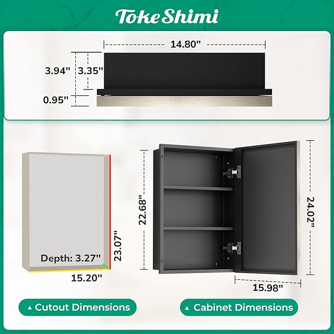 TokeShimi 16x24 Beveled Mirrored Medicine Cabinet Wall Mounted or Recessed Medicine Cabinet with Mirror for Bathroom Brushed Nickel, Aluminum Framed Metal Mirror with Storage Adjustable