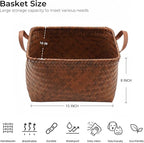 GIB Wicker Storage Baskets for Shelves, Woven Laundry Basket for Organizing Clothes Blanket Basket, Decorative Rectangular Closet Organizers Storage Bins with Handles, Brown, 4 Pack
