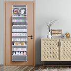 Univivi Over Door Hanging Organizer Storage with 5 Large Pockets and 2 Small PVC Pockets for Cosmetics Wall Hanging Storage Organizer for Pantry Baby Nursery Bathroom Closet Dorm(Grey)