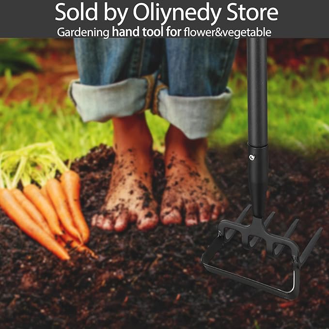 Oliynedy Stirrup Hoe Cultivator Garden Tool Heavy Duty,Scuffle Loop Hula Action Hoe Weeding Gardening Hand Tools for Women Kids Men,Metal Weeder Scraper Garden Hoe Rake Weed Puller Long Handle 32-72
