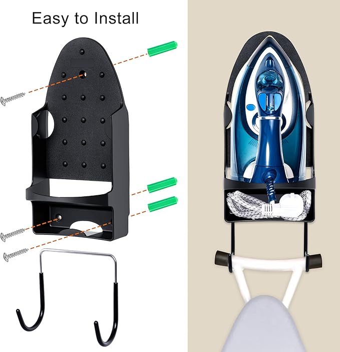 Ironing Board Hanger Wall Mount Ironing Holder Heat Resistant Iron Hanger with Iron Board Rack for Max 5 Inch Width (Black)