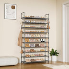 LANTEFUL Tall Shoe Rack 10 Tier Shoe Organizer Large Shoe Shelf with 18 Hooks Storage for 50 Pair Sneaker and Boot, Stackable Vertical Shoe Rack Organizer for Closet, Entryway, Bedroom, Grey