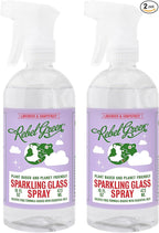 Rebel Green Sparkling Glass Spray - Streak-Free Natural Glass Cleaner for Windows, Mirrors, and Surfaces - Lavender & Grapefruit Scent - 16 oz - 2 Pack