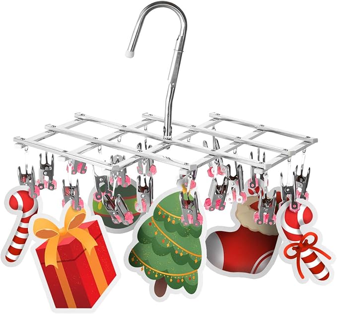 Drying Rack, Stainless Steel with 18 Pegs, Windproof Folding Portable Laundry Drip Hanger for Socks and Underwear