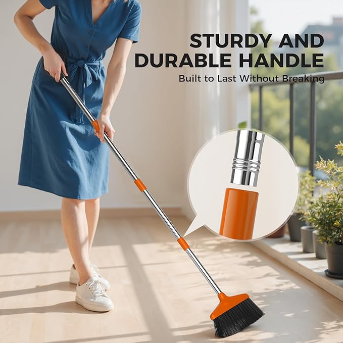 Handy Broom, Indoor/Outdoor Brooms, Duty Kitchen Broom, for Home Garage Kitchen Office Courtyard Lobby Patio Lawn Concrete (2, Orange)