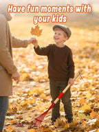 Kids Friendly Rakes for Leaves - 28" Child Size Small Rake with Durable Metal Head & Hardwood Handle, Real Lawn Garden Yard Tools for 3+ Years Kids Enjoy Helping Work Gifts (Red)