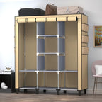 Portable Wardrobe with 10 Storage Racks and 2 Hanging Poles 6 Side Pockets Fleece Cover, Size 130 x 45 x 172 cm, Bedroom Closet Organizer (Beige)
