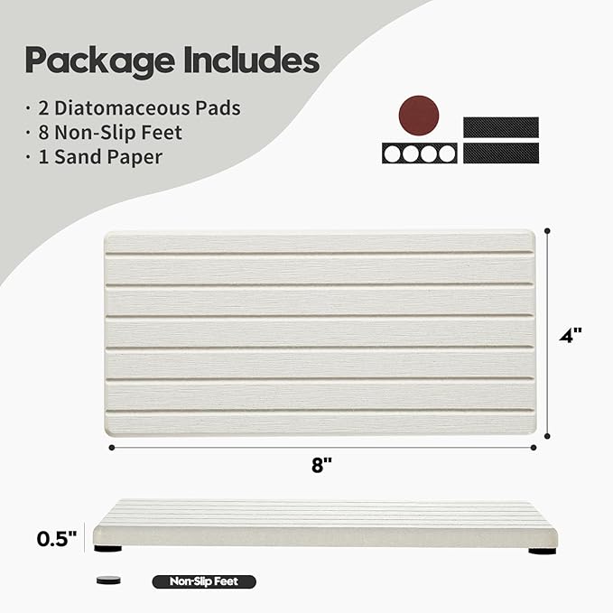 2 Pack Greige Bathroom Sink Vanity Trays, Diatomite Stone Kitchen Counter Caddy Dish Soap Dispenser Sponge Holder, Water Absorbing Mat Organizer for Plant,Cosmetic Bottle, Beige, 8"x3.8"