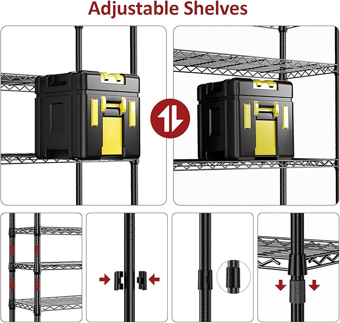 IZEUK 5 Tier White Metal Storage Shelves, Heavy Duty Wire Shelving Rack for Garage, Kitchen, Bathroom, Laundry, or Closet Organization, 1250 lbs Capacity, 11.8" D x 29.5" W x 59.5" H