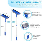 Window Cleaner Tool for Home with 20''-30'' Extension Pole, Squeegee for Car Windshield Cleaning, Glass Washer for Shower Doors, Mirror