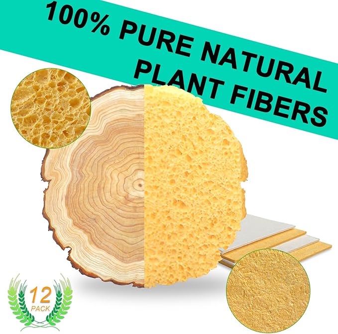 12-Count Extra Large Compressed Sponges for Kitchen, Dishes, Cleaning, Bathroom, Camper, Backpacker - Biodegradable Cellulose