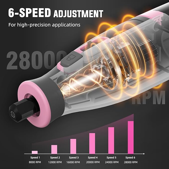 Katerk Cordless Rotary Tool, 4000mAh Battery, 6-Speed, 28000RPM, Rotary Tool Kit with 70 Accessories Light duty Engraving Pen for Sanding, Polishing, Drilling, Etching, Grinding, Wood Carving