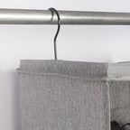 Hanging Closet Organizer, Easy Mount Collapsible 3-Shelf Camper Closet Wardrobe Hanging Storage Shelves, Folded Clothes Towels Handbag Shoes Accessories Storage, Linen Cloth, Gray