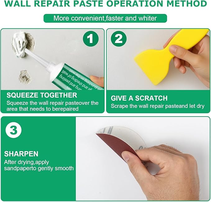 Drywall Repair Kit, 2 Pack Wall Repair Paste, Wall Emulsion Paint, Wall Mending Agent,Wall Surface Hole Fill Quick and Easy Solution