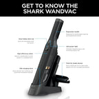 Shark WANDVAC Cordless Hand Vac, Lightweight, Versatile and Portable at 1.4 lbs., Powerful Suction for Pet Hair, Charging Dock, One-Touch Empty for Car & Home, Duster Crevice Tool, Black, WV201BK