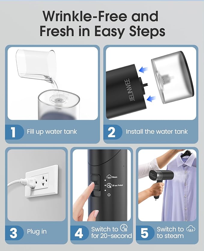 Handheld Steamer for Clothes, 1200W Foldable Travel Steamer, 20 Sec Preheat Garments Wrinkle Remover, 120V Portable Hand Iron with 150ml Water Tank, Clothes Steamer for Home Travel-Black