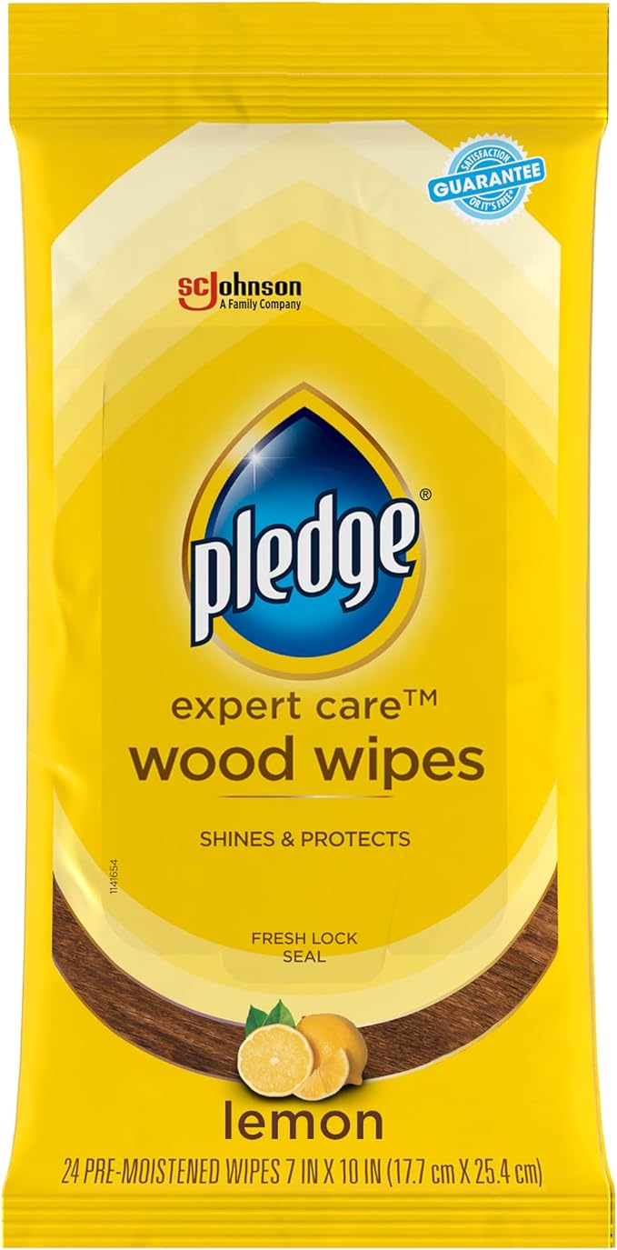 Pledge Expert Care Enhancing Wood Wipes, Lemon Scent, 24 Count