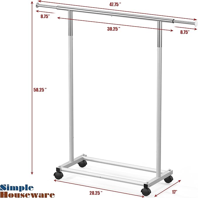 Simple Houseware Standard Rod Garment Rack, Silver