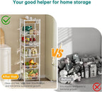 SINGAYE Shelf 6 Tier Wire Shelving Unit with Wheels Baskets Storage Rack Corner Shelves Adjustable Closet Bathroom Organizers Metal Pantry Kitchen Garage Laundry Room 13.5" D x 13.5" W x 63" H White