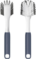 Dish Brush with Built-in Scraper,Kitchen Scrub Brush for Cleaning Dishes,Pots,Non-Stick Pans and Sinks,Navy Blue,2 Pack