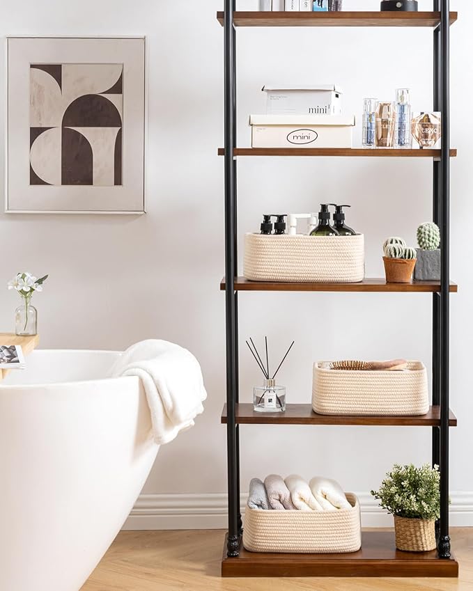 Small Woven Basket, 12 x 8 x 4.5 Inches, Storage Basket for Organizing, Cute Small Rope Shelf Closet Cube Storage Bins Baskets for Shelves, Dog Toy Gift Baskets Empty, 3 Packs, Beige