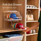 Ozueccr 2 Pack Hat Organizer for Baseball Caps – Stackable Clear Display Box with Sliding Drawer, Holds 15 Baseball Caps, Closet and Shelf Organizer for Hats, Transparent Display with Anti-Slip Feet