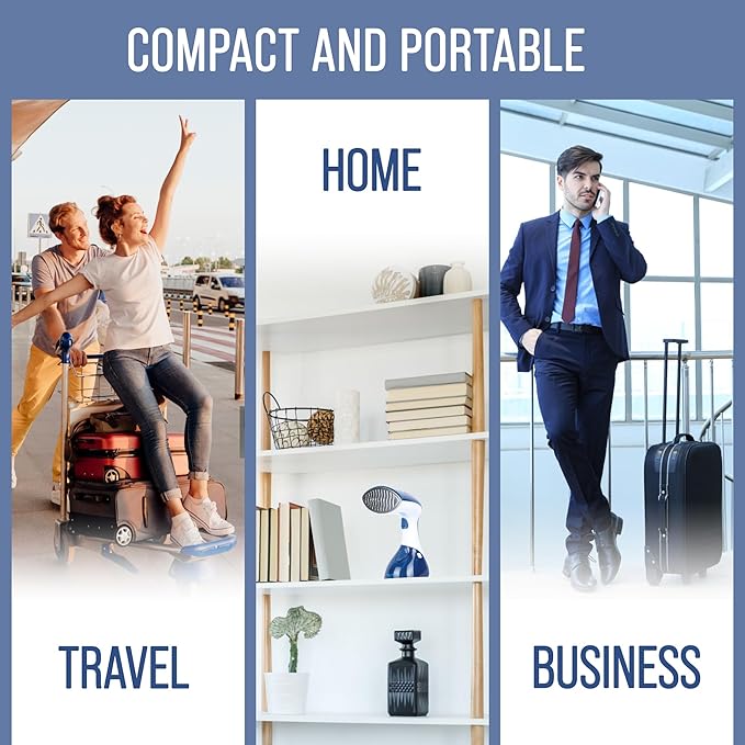 Steamer for Clothes 1200W, Compact Handheld Garment Steamer for Home, Travel, Office. Portable Clothing Steamer with Upgraded Large Capacity Water Tank. Fabric Wrinkle Remover.
