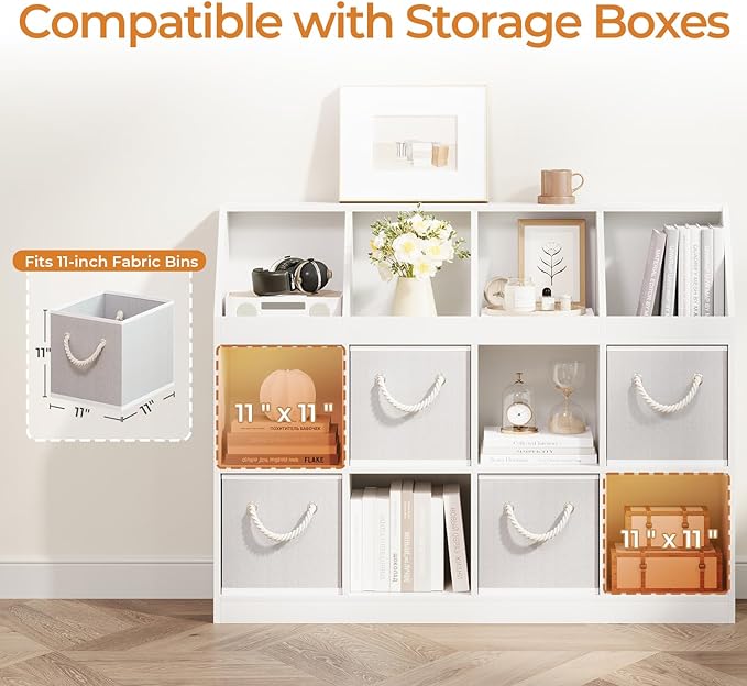 6-Cube Wooden Storage Bookcase - 11-Inch Open Shelf Cabinet, Simple Modern Bookshelf Organizer for Home Office, Living Room, White