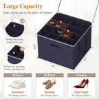 Lifewit 4 Pack Shoe Storage Organizer for Closet, Large Shoe Box Storage Containers with Clear Cover, Foldable Storage Bins Fit for Boots Fits 48-64 Pairs (Each 12-16 Pairs) Blue